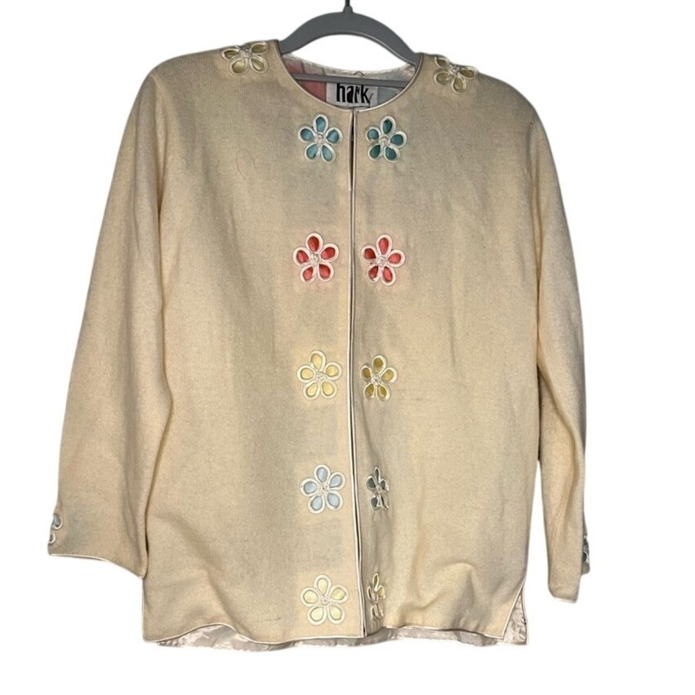 Hark vintage floral embossed lambs‎ wool cardigan sweet romantic retro Grease